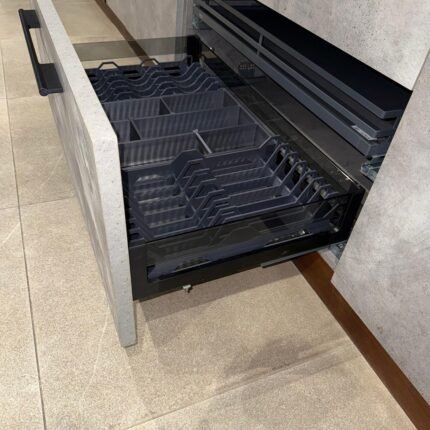 CUTLERY ORGANIZER HOB TRAY GLASS SIDED STEEL BOTTOM GREY -WELLMAX